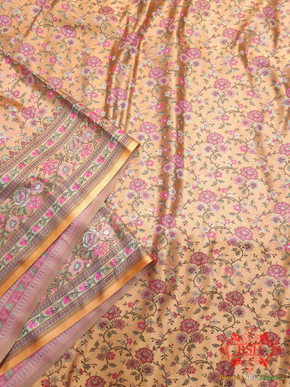 Peach Chauthera (Four Color) Resham Zari Tanchoi Katan Silk Saree - Bharat Silk House