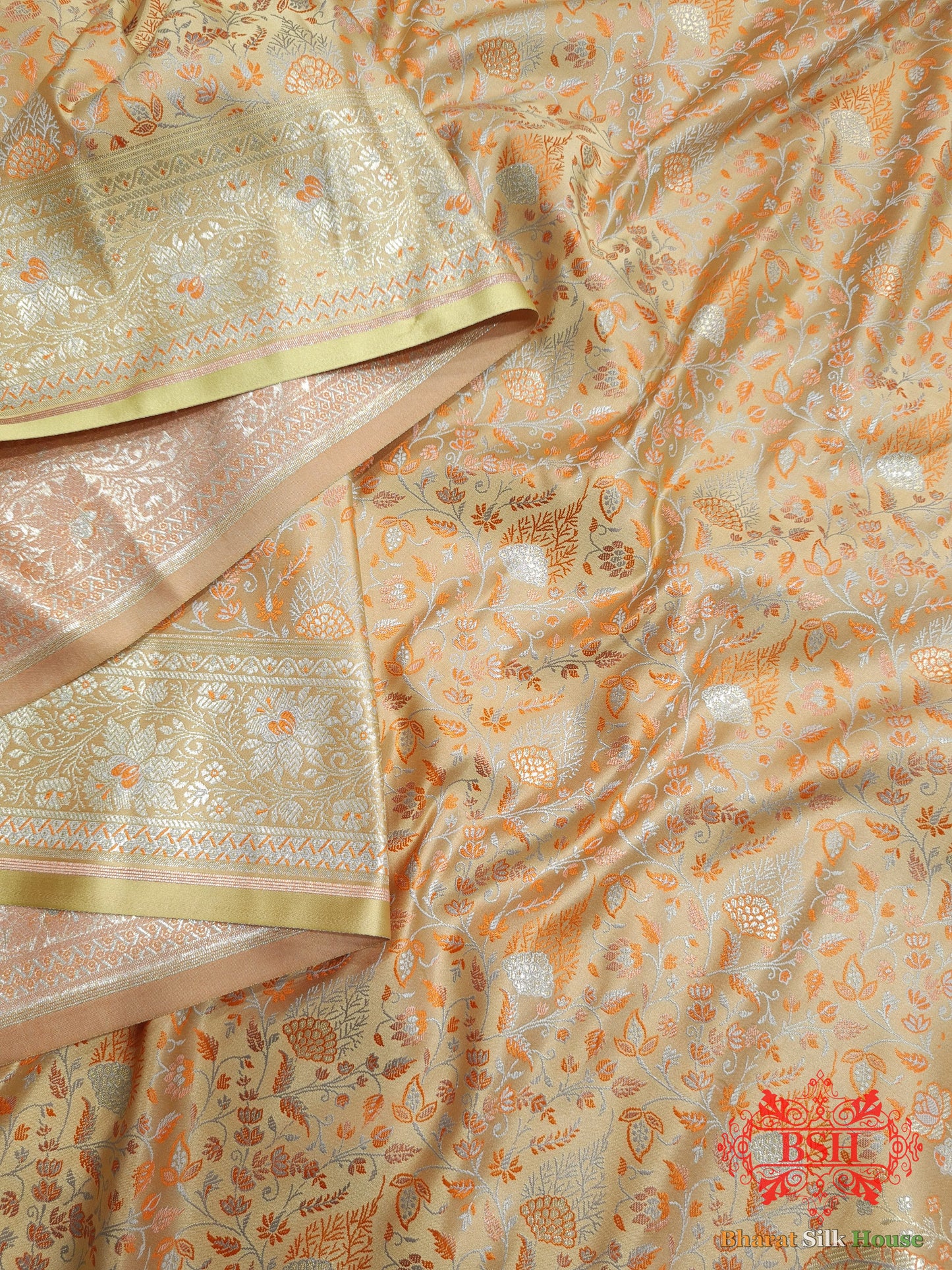 Peach Dohri Resham Zari Booti Tanchoi Silk Saree - Bharat Silk House