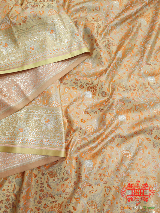 Peach Dohri Resham Zari Booti Tanchoi Silk Saree - Bharat Silk House