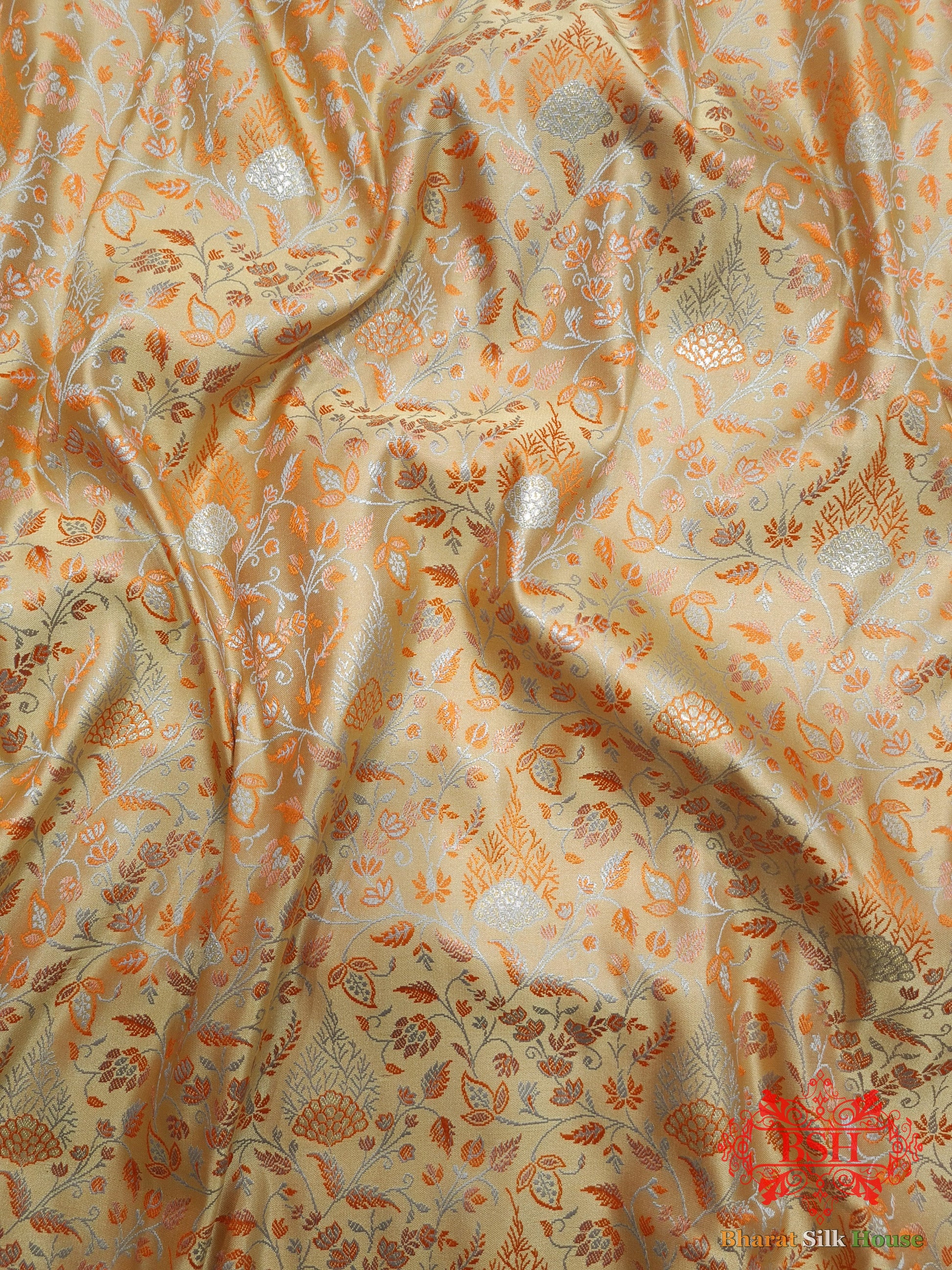 Peach Dohri Resham Zari Booti Tanchoi Silk Saree - Bharat Silk House