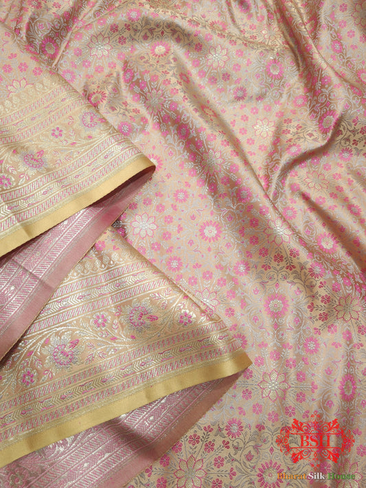 Peach Dohri Resham Zari Booti Tanchoi Silk Saree - Bharat Silk House