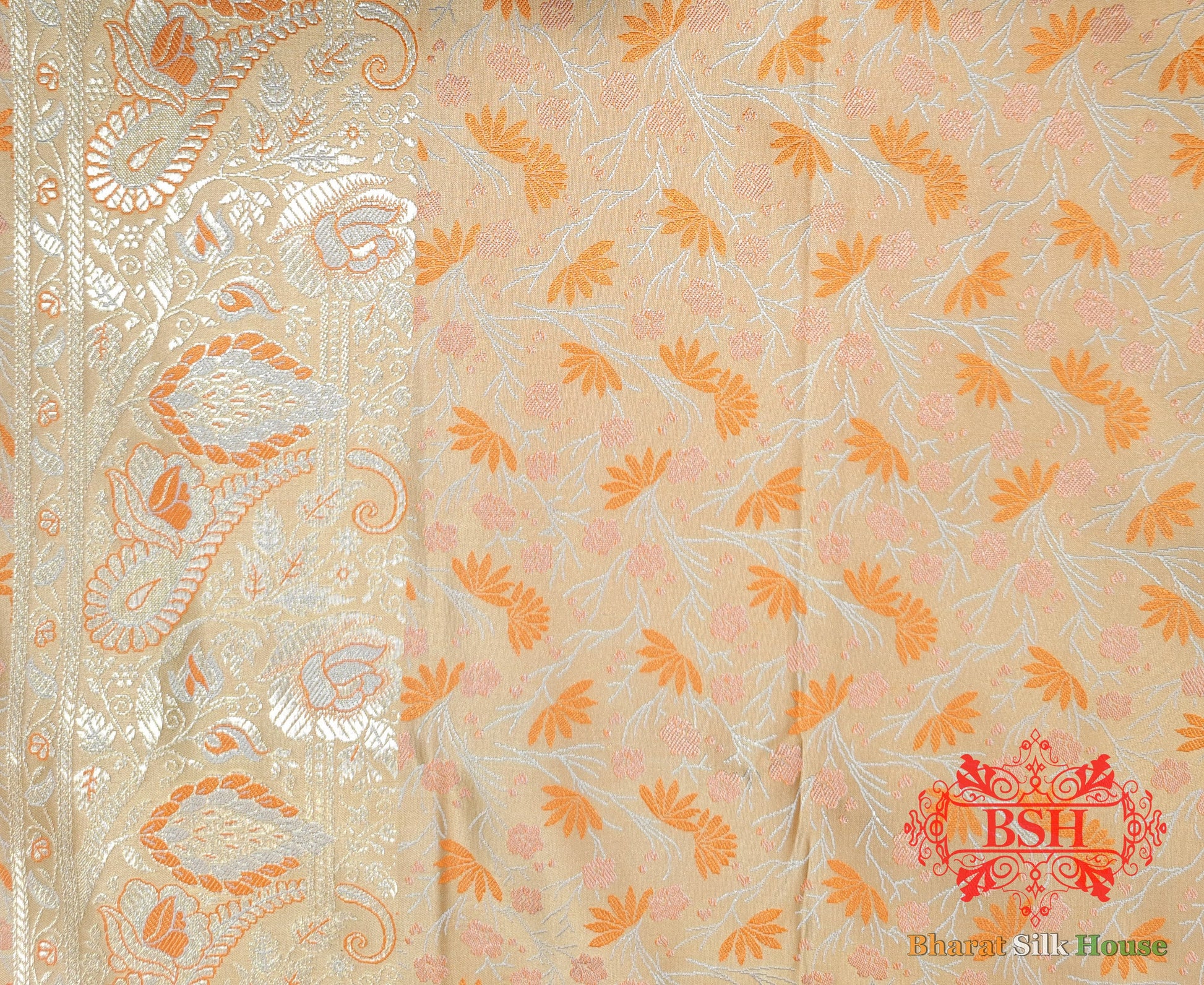 Peach Dohri Resham Zari Booti Tanchoi Silk Saree - Bharat Silk House