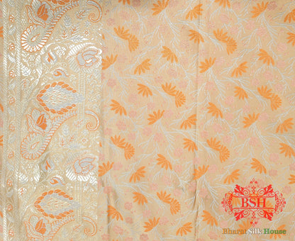 Peach Dohri Resham Zari Booti Tanchoi Silk Saree - Bharat Silk House