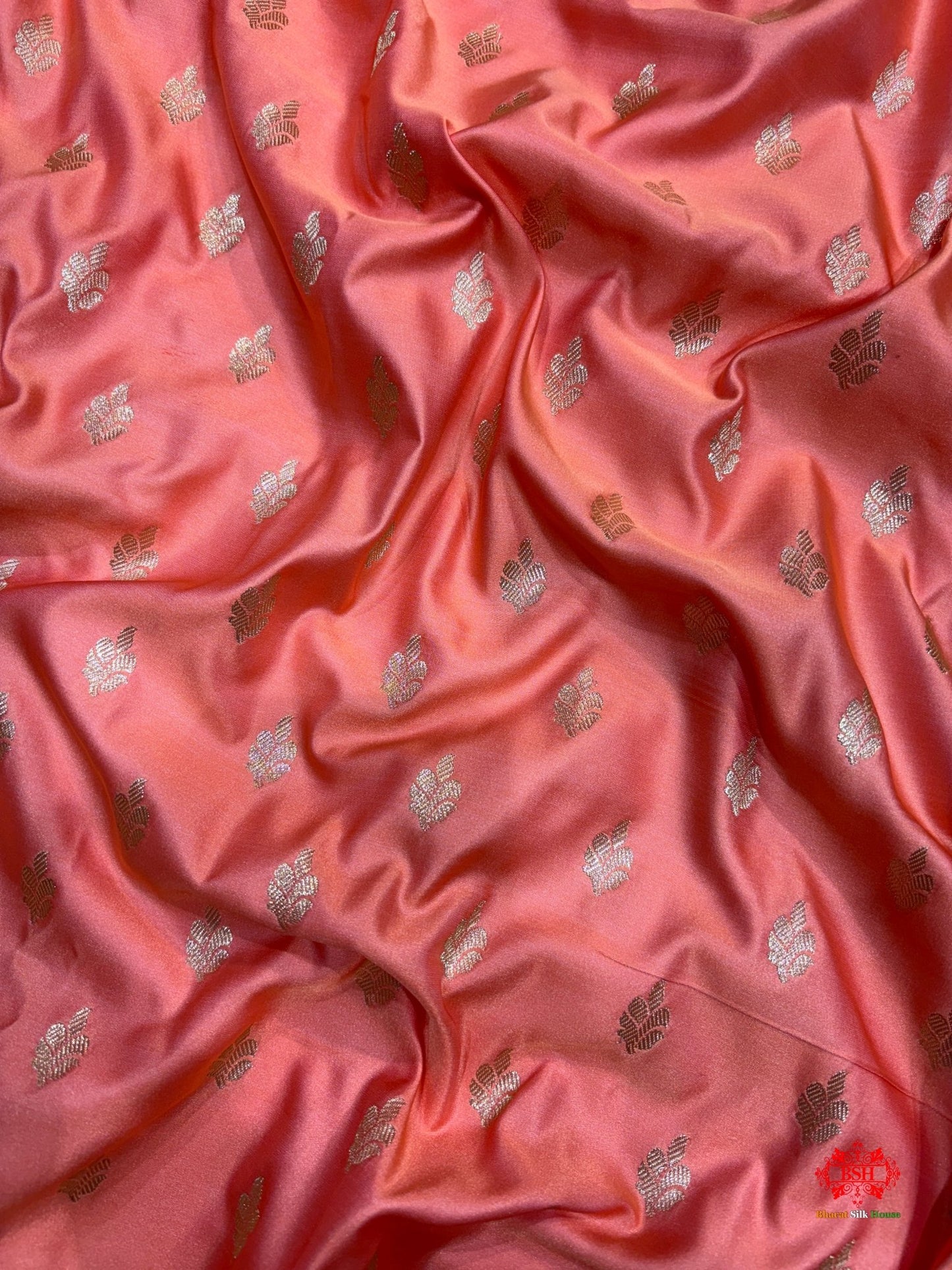 Peach Mashru Silk All Over Booti With Jaal Blouse Design Saree - Bharat Silk House Mashroo Silk