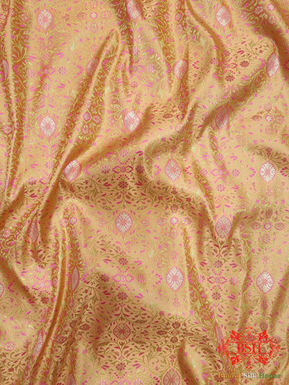 Peach Orange Dohri Resham Zari Booti Tanchoi Silk Saree - Bharat Silk House