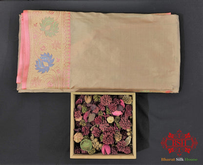 Peach Pure Katan Silk Banarasi Handloom Saree - Bharat Silk House