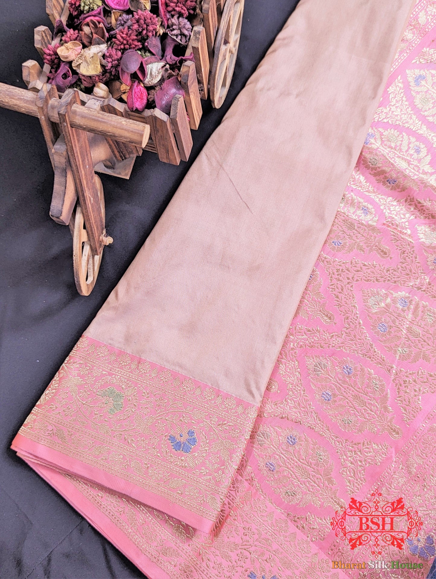 Peach Pure Katan Silk Banarasi Handloom Saree - Bharat Silk House