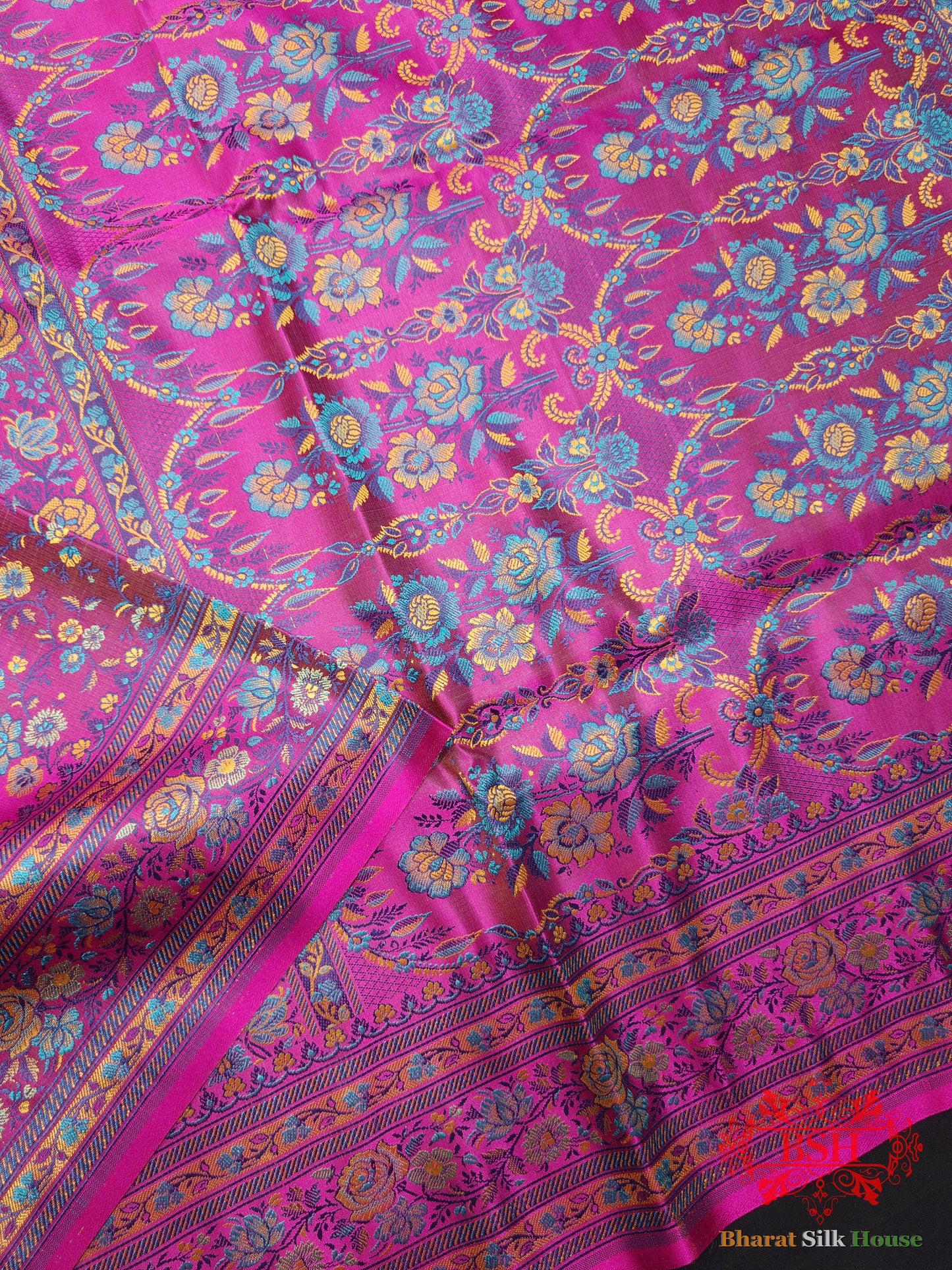 Pink Chauthera (Four Color) Resham Zari Tanchoi Katan Silk Saree - Bharat Silk House