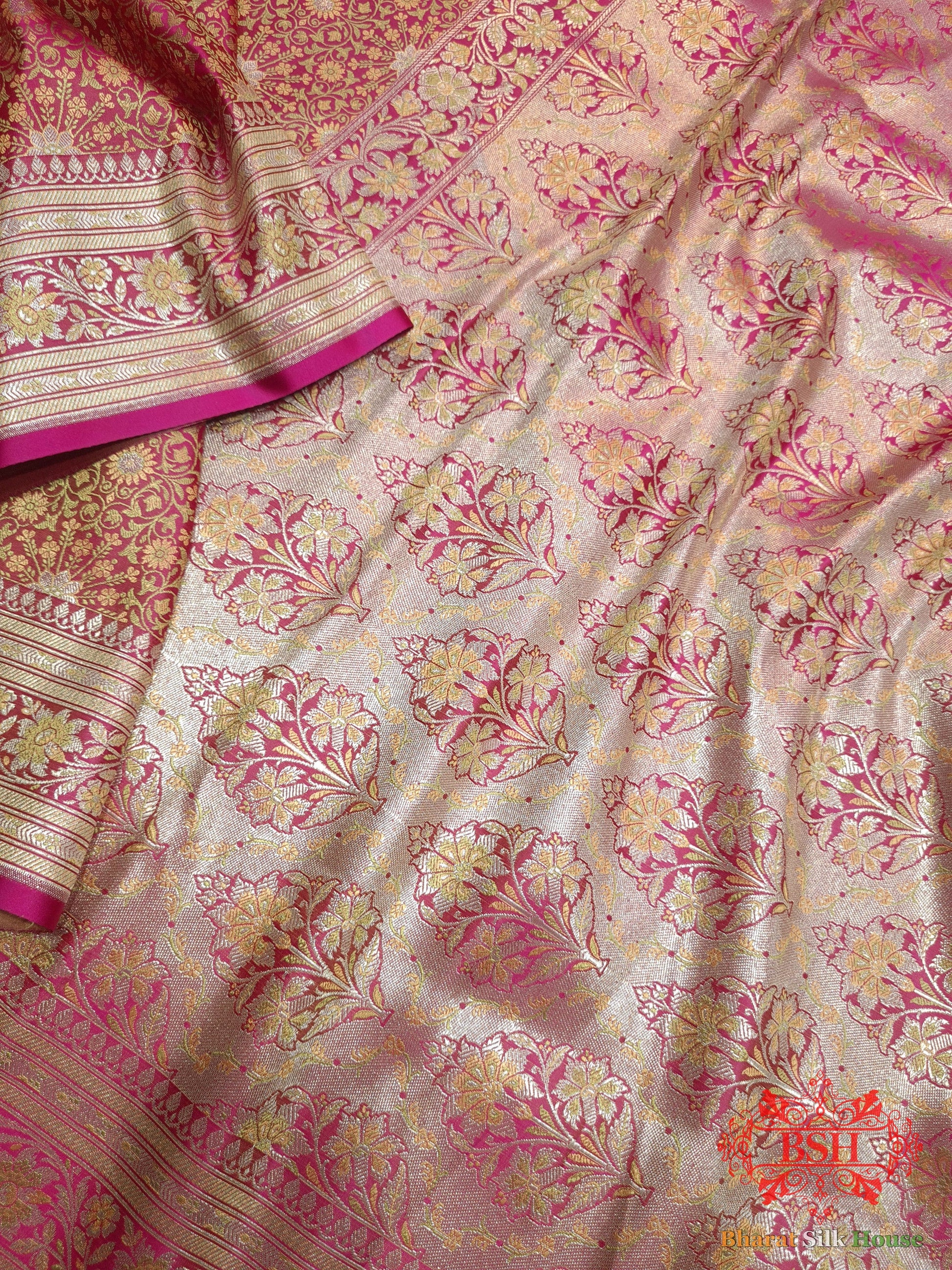 Pink Dohri Resham Zari Booti Tanchoi Silk Saree - Bharat Silk House