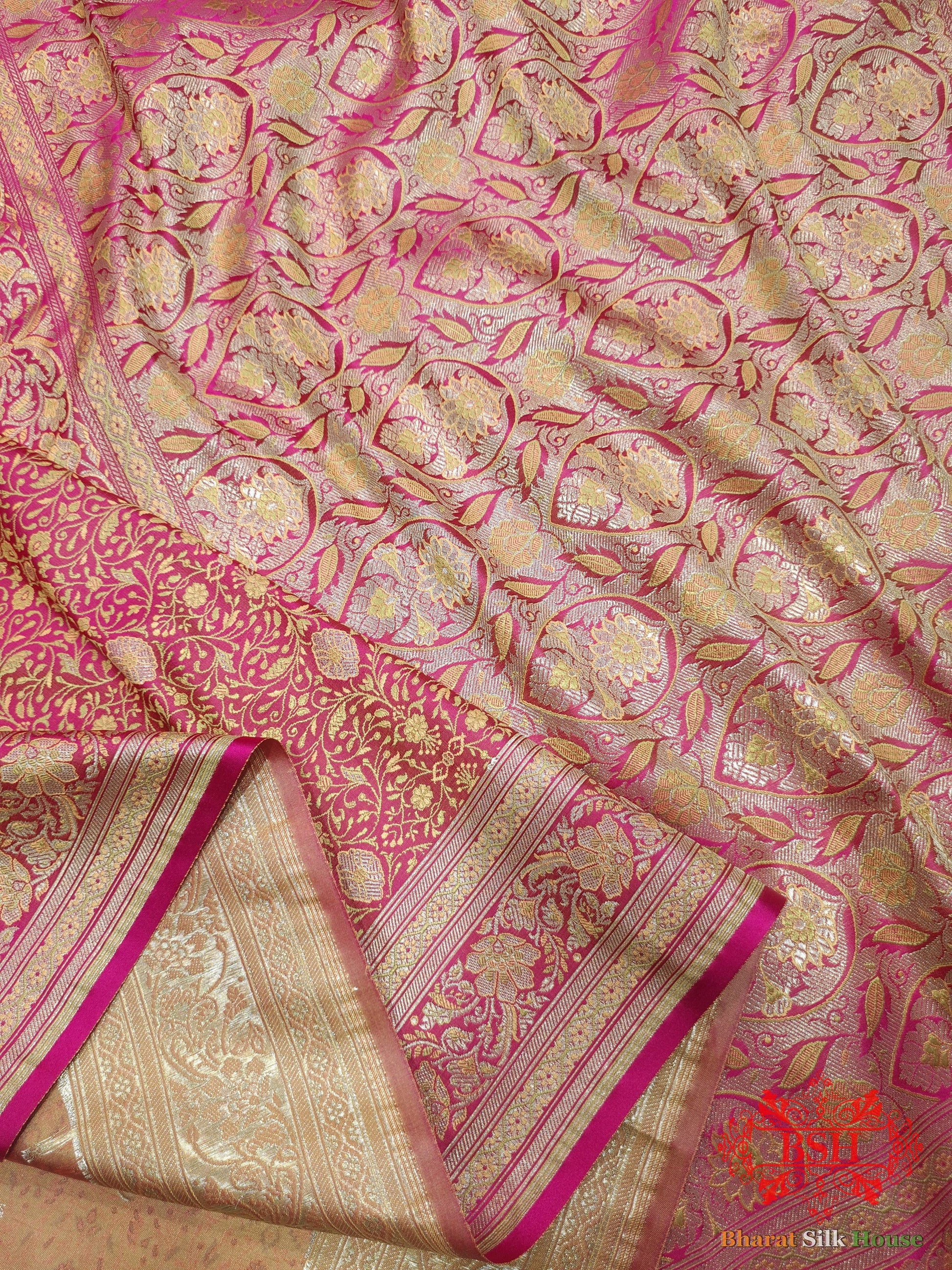 Pink Dohri Resham Zari Booti Tanchoi Silk Saree - Bharat Silk House