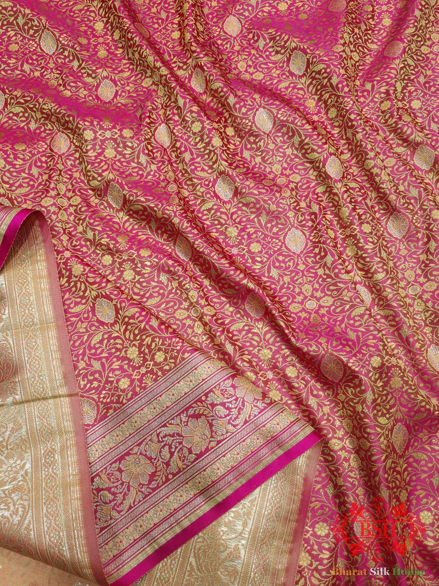 Pink Dohri Resham Zari Booti Tanchoi Silk Saree - Bharat Silk House