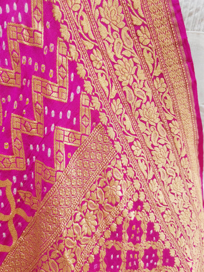 Pink Georgette Banarasi Handloom Bandhani Dupatta - Bharat Silk House