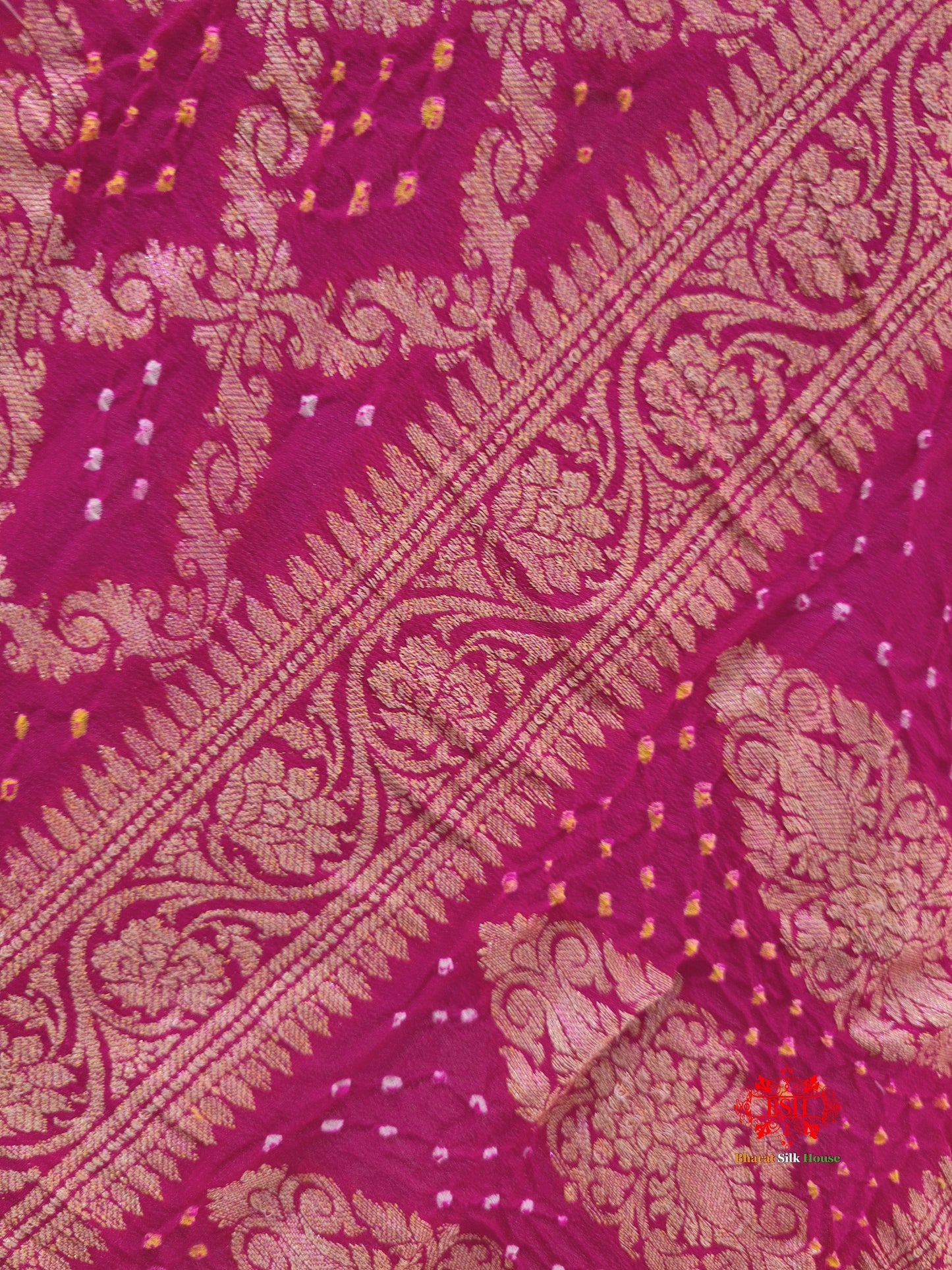 Pink Georgette Banarasi Handloom Bandhani Dupatta - Bharat Silk House