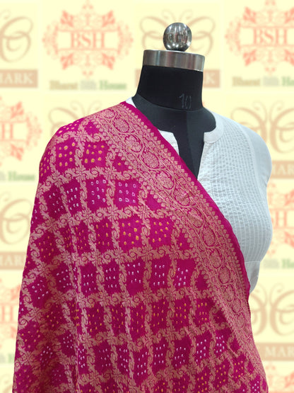 Pink Georgette Banarasi Handloom Bandhani Dupatta - Bharat Silk House