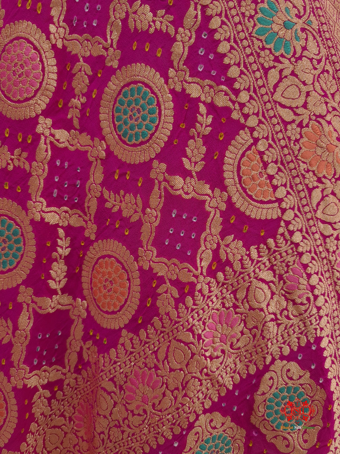 Pink Georgette Banarasi Handloom Menakari Bandhani Dupatta - Bharat Silk House