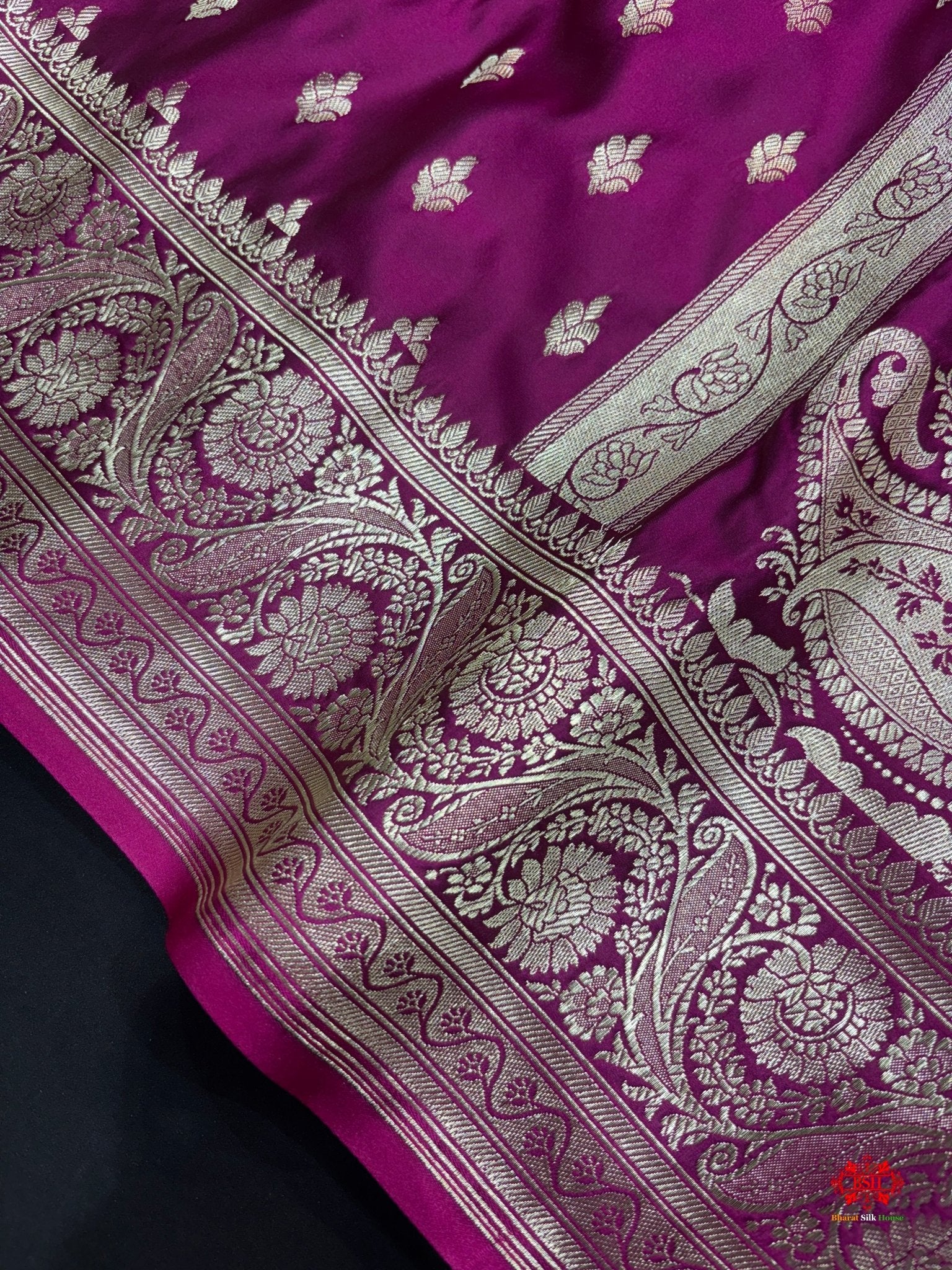 Pink Mashru Silk Saree All Over Booti With Plain Blouse - Bharat Silk House Mashroo Silk