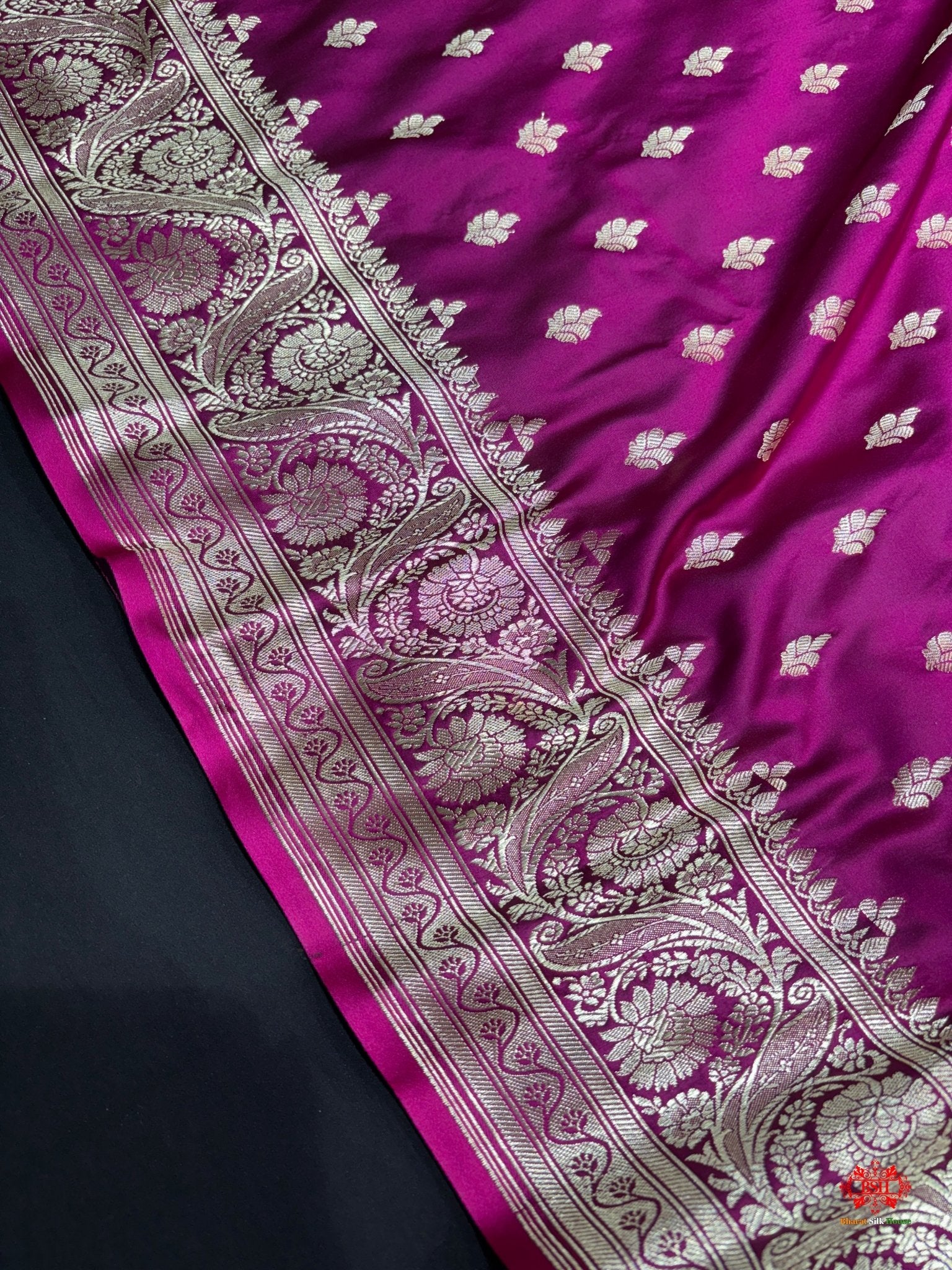 Pink Mashru Silk Saree All Over Booti With Plain Blouse - Bharat Silk House Mashroo Silk