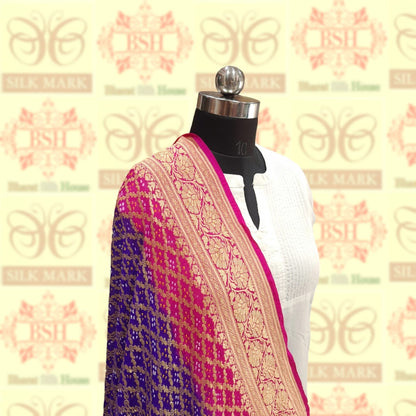 Pink/Blue Georgette Banarasi Handloom Bandhani Dupatta - Bharat Silk House