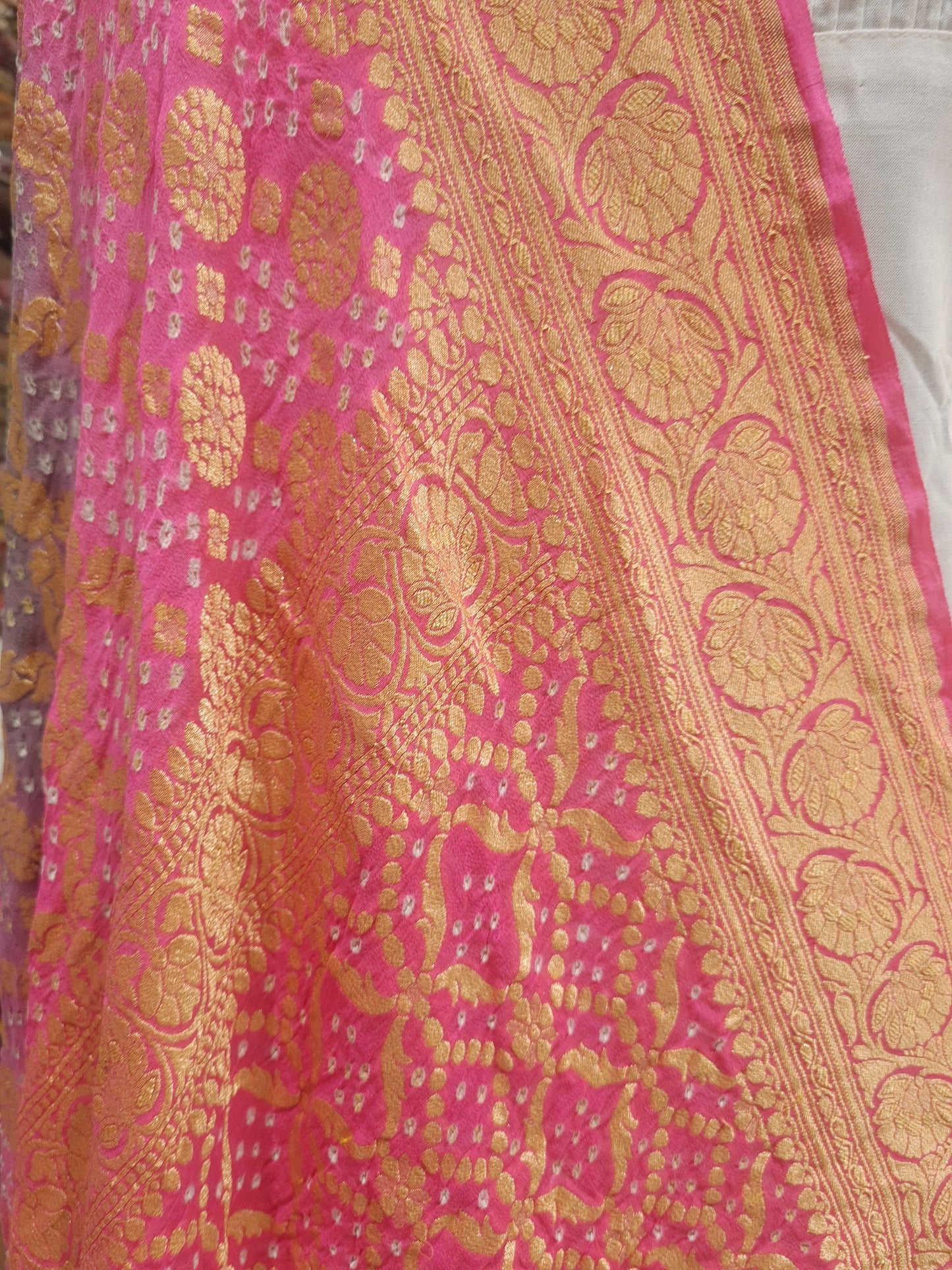 Pink/Grey Pure Georgette Banarasi Handloom Bandhani Dupatta - Bharat Silk House