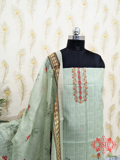 Pista Green Digital Floral Print Cotton Suit Piece - Bharat Silk House