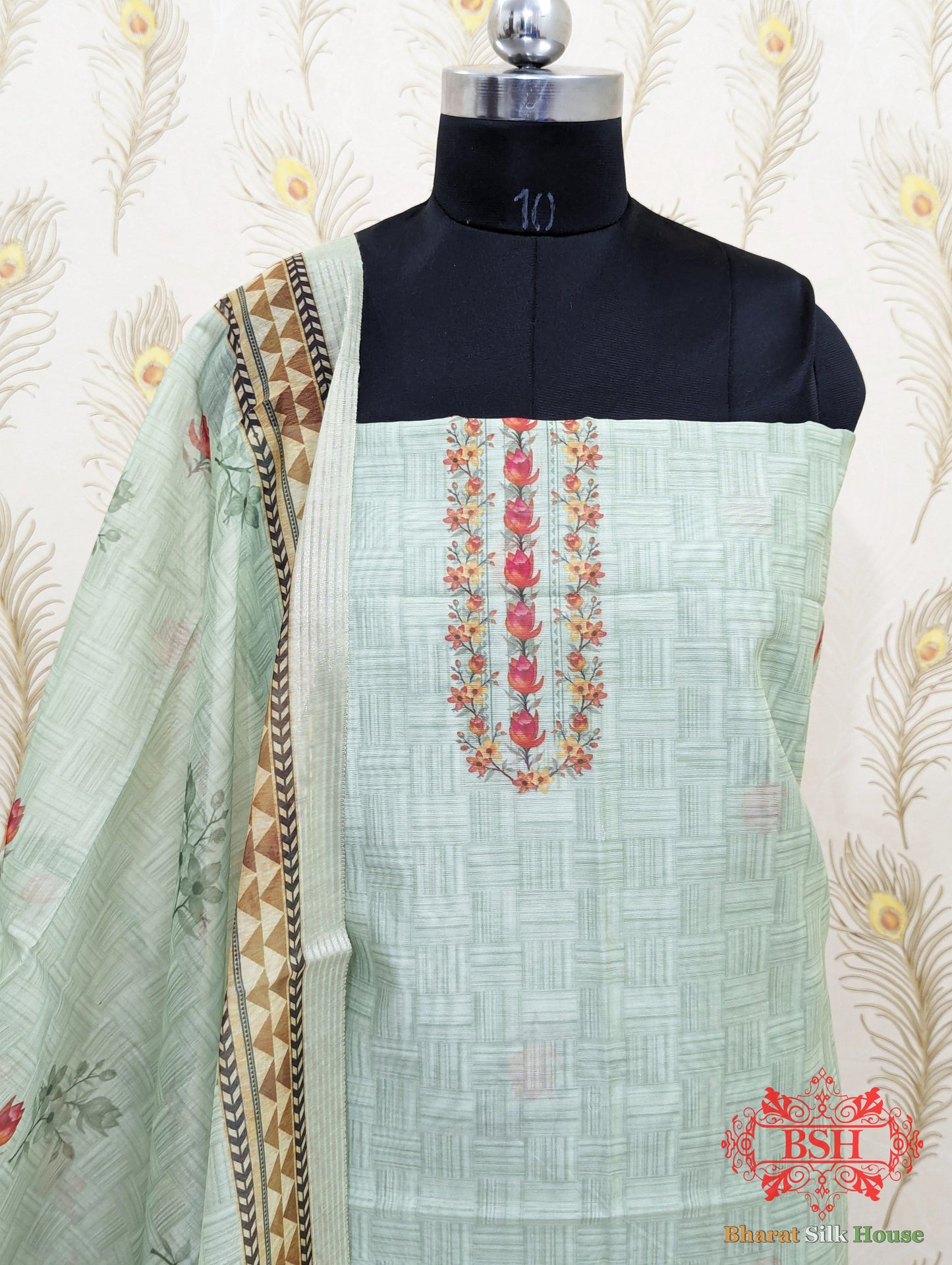 Pista Green Digital Floral Print Cotton Suit Piece - Bharat Silk House