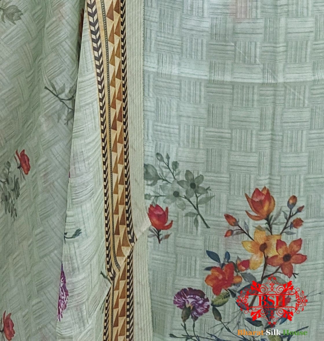 Pista Green Digital Floral Print Cotton Suit Piece - Bharat Silk House