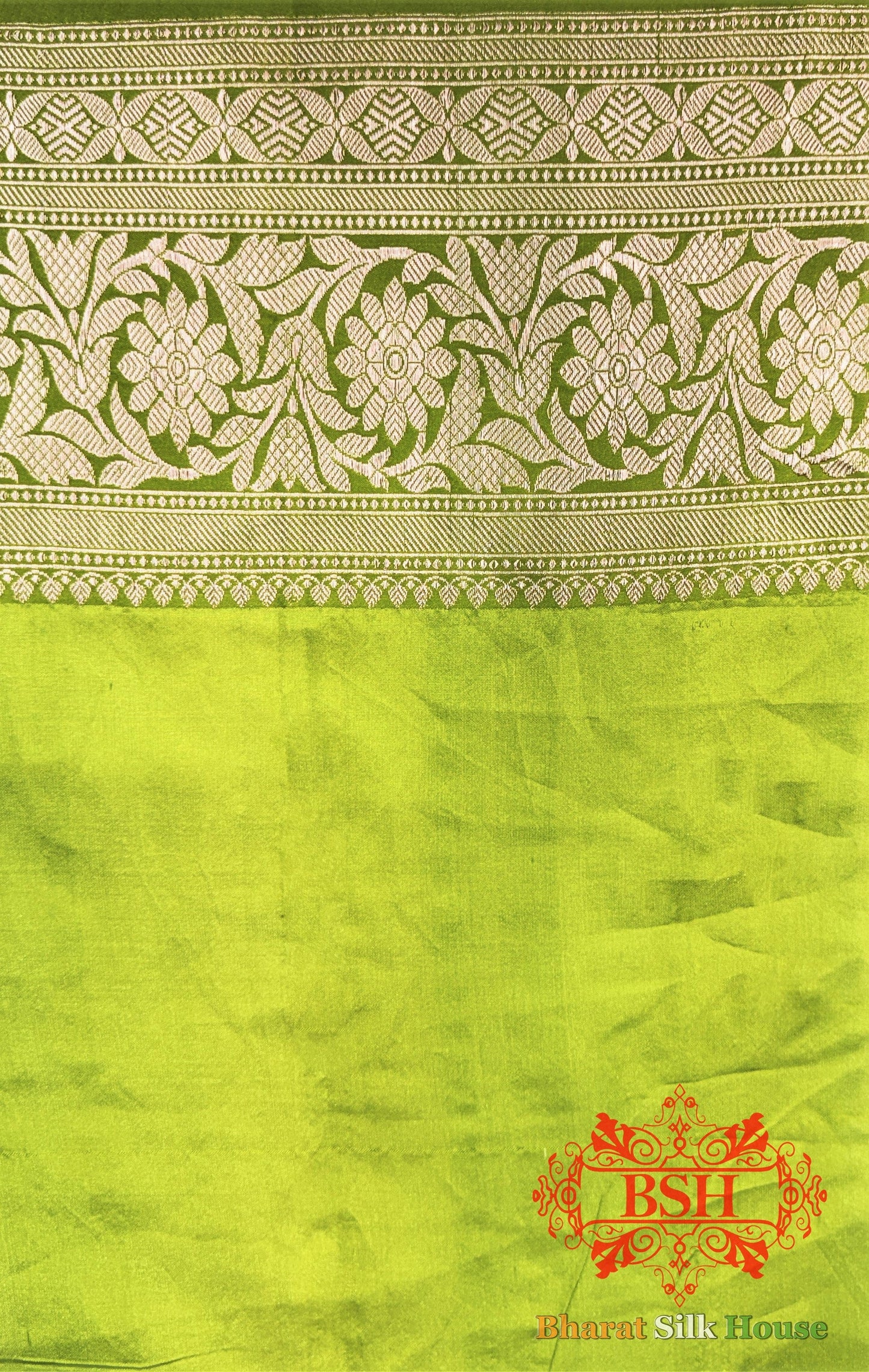 Pista Green Pure Tussar Moonga Silk Handloom Saree With Zari Border - Bharat Silk House