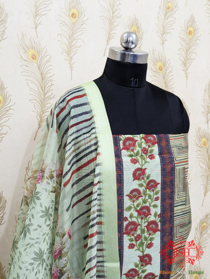 Pistachio Digital Floral Print Cotton Suit Piece - Bharat Silk House