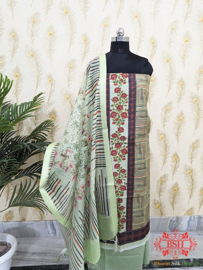 Pistachio Digital Floral Print Cotton Suit Piece - Bharat Silk House