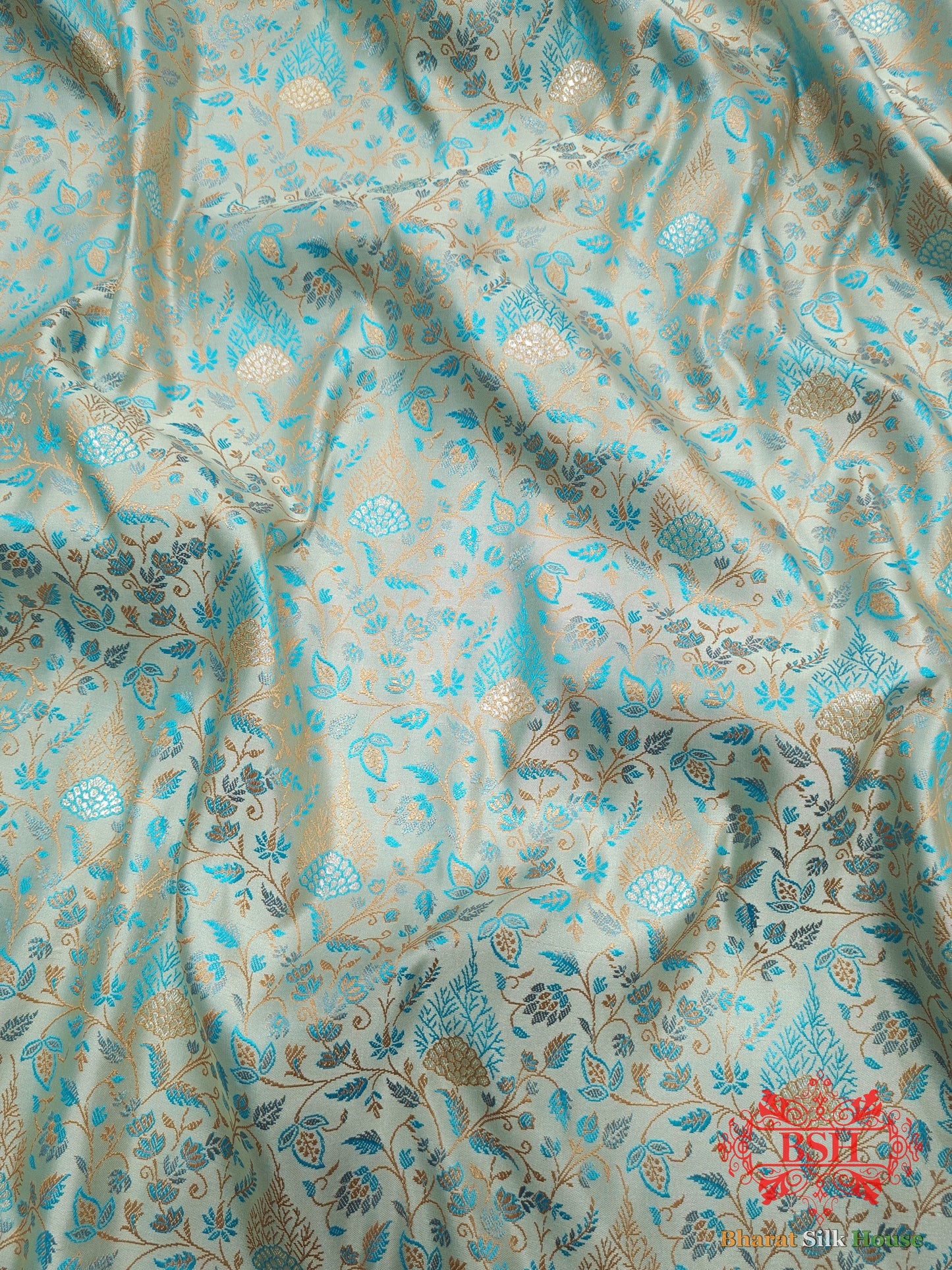 Powder Blue Dohri Resham Zari Booti Tanchoi Silk Saree - Bharat Silk House