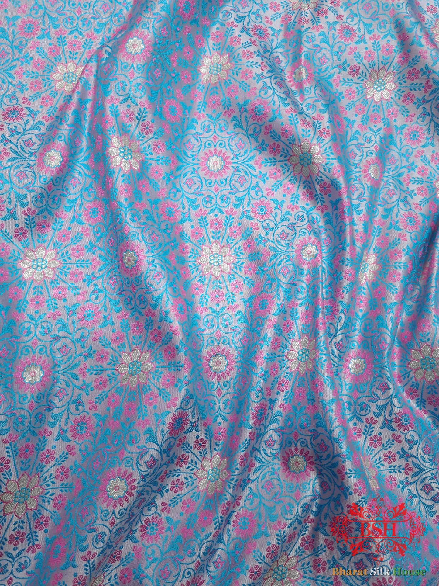 Powder Blue Dohri Resham Zari Booti Tanchoi Silk Saree - Bharat Silk House