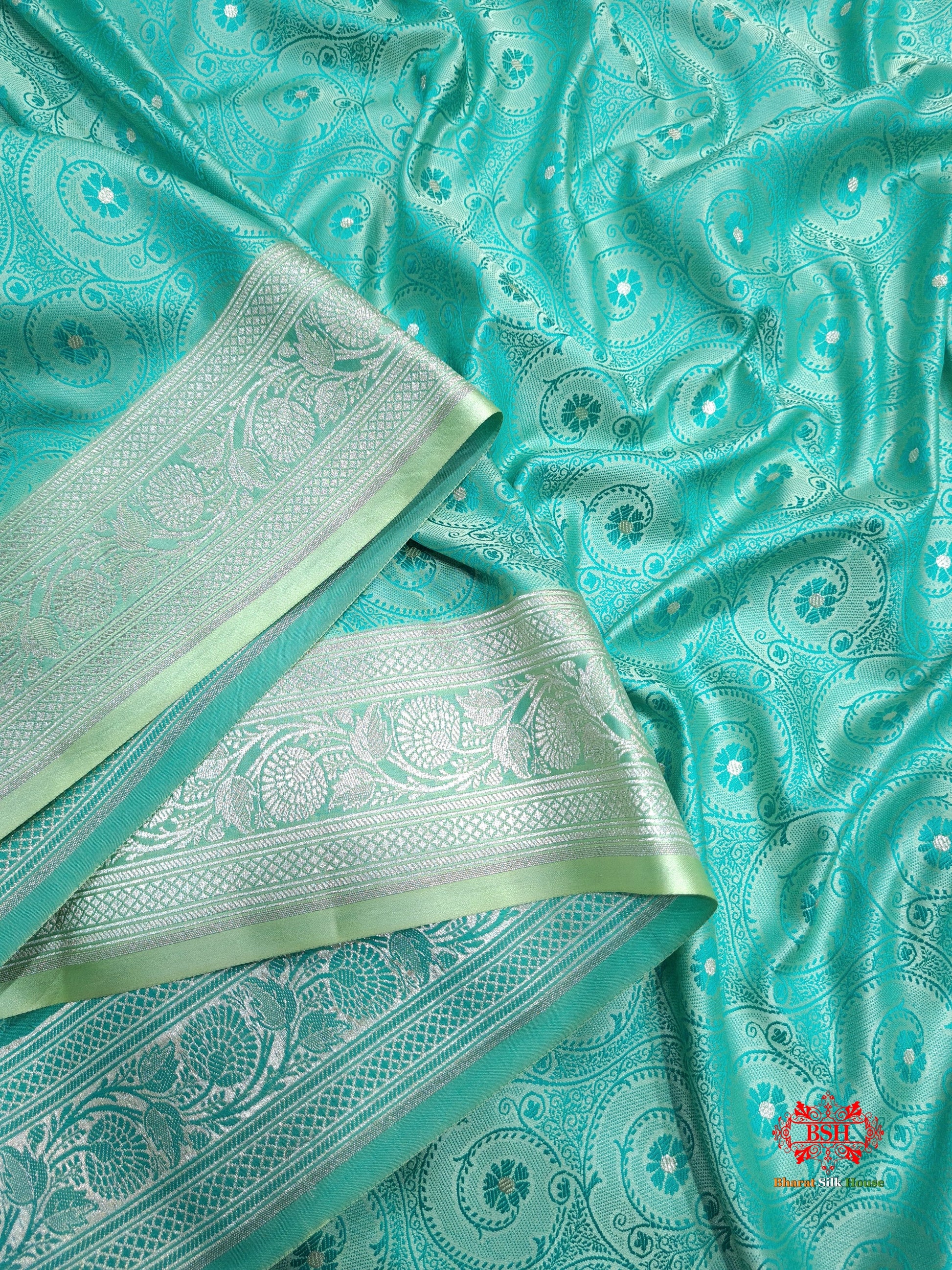 Powder Blue Single Zari Tanchoi Silk Saree - Bharat Silk House