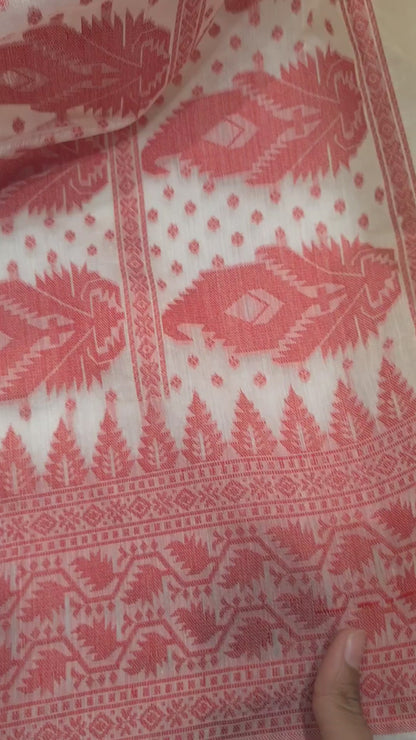 Off White/Red Woven Banarasi Cotton Saree