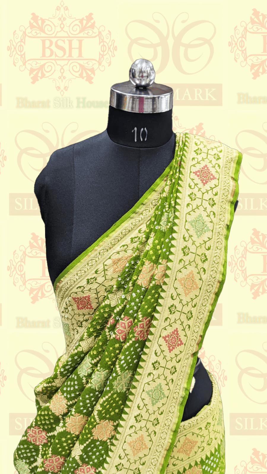 Pure Banarasi Georgette Bandhej Meenakari Handloom Saree In Shades Of Green - Bharat Silk House