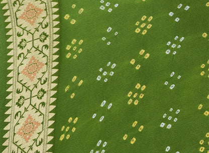 Pure Banarasi Georgette Bandhej Meenakari Handloom Saree In Shades Of Green - Bharat Silk House