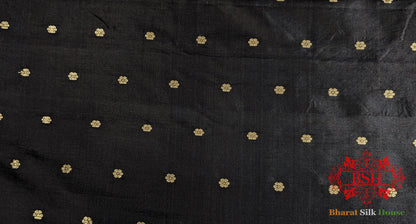 Pure Banarasi Handloom Katan Silk Antique Zari Saree In Shades Of Black - Bharat Silk House