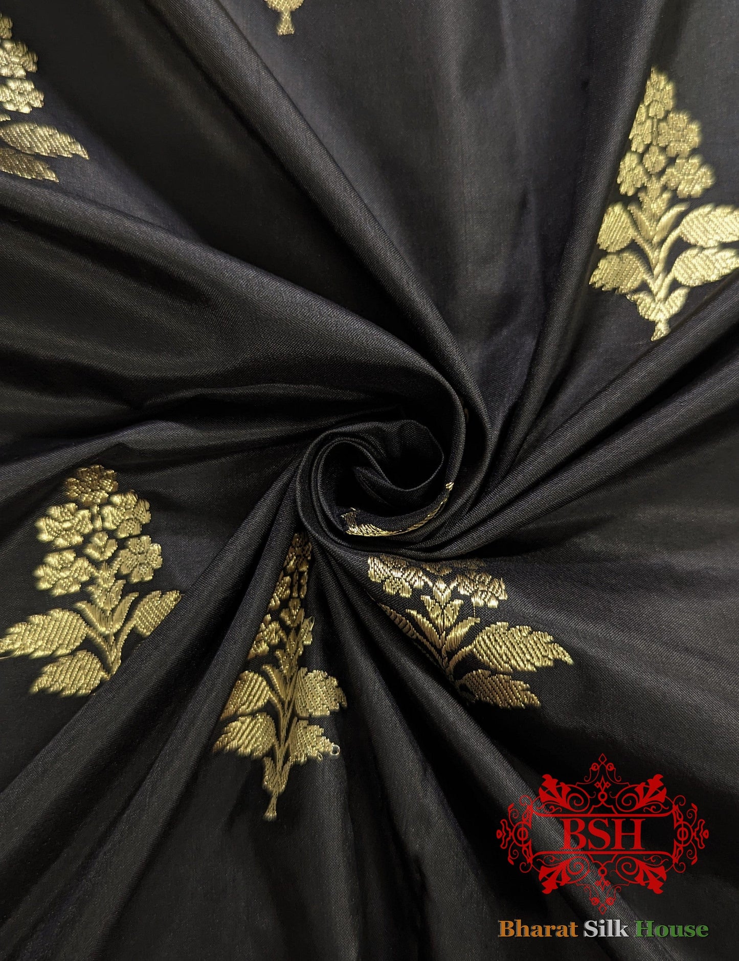 Pure Banarasi Handloom Katan Silk Antique Zari Saree In Shades Of Black - Bharat Silk House