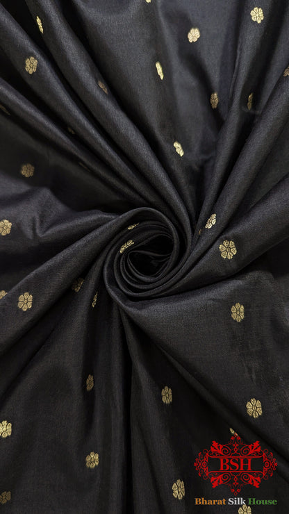 Pure Banarasi Handloom Katan Silk Antique Zari Saree In Shades Of Black - Bharat Silk House