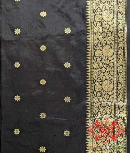 Pure Banarasi Handloom Katan Silk Antique Zari Saree In Shades Of Black - Bharat Silk House