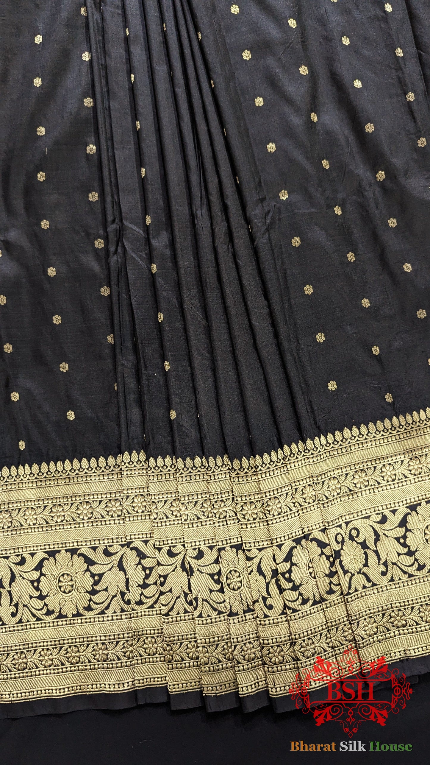 Pure Banarasi Handloom Katan Silk Antique Zari Saree In Shades Of Black - Bharat Silk House