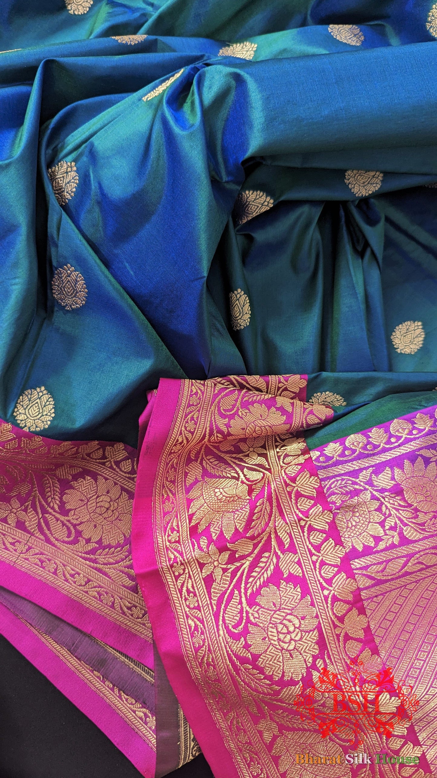 Pure Banarasi Handloom Katan Silk Antique Zari Saree In Shades Of Blue - Bharat Silk House