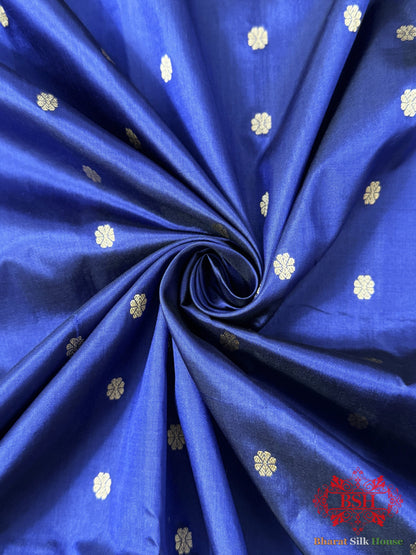 Pure Banarasi Handloom Katan Silk Antique Zari Saree In Shades Of Blue - Bharat Silk House