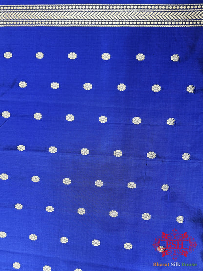 Pure Banarasi Handloom Katan Silk Antique Zari Saree In Shades Of Blue - Bharat Silk House