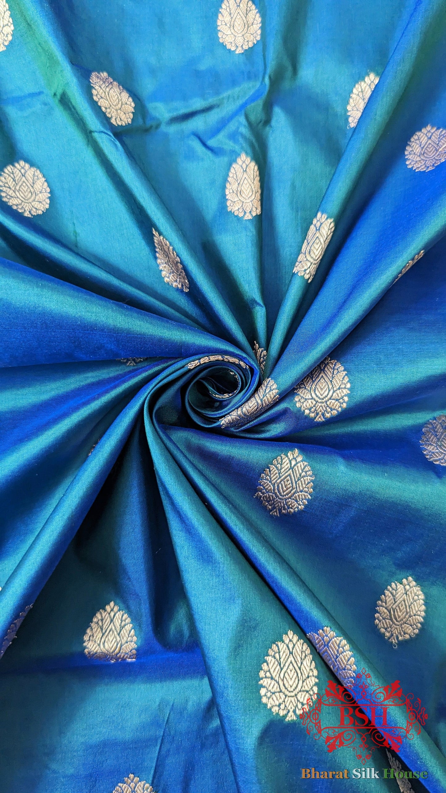 Pure Banarasi Handloom Katan Silk Antique Zari Saree In Shades Of Blue - Bharat Silk House