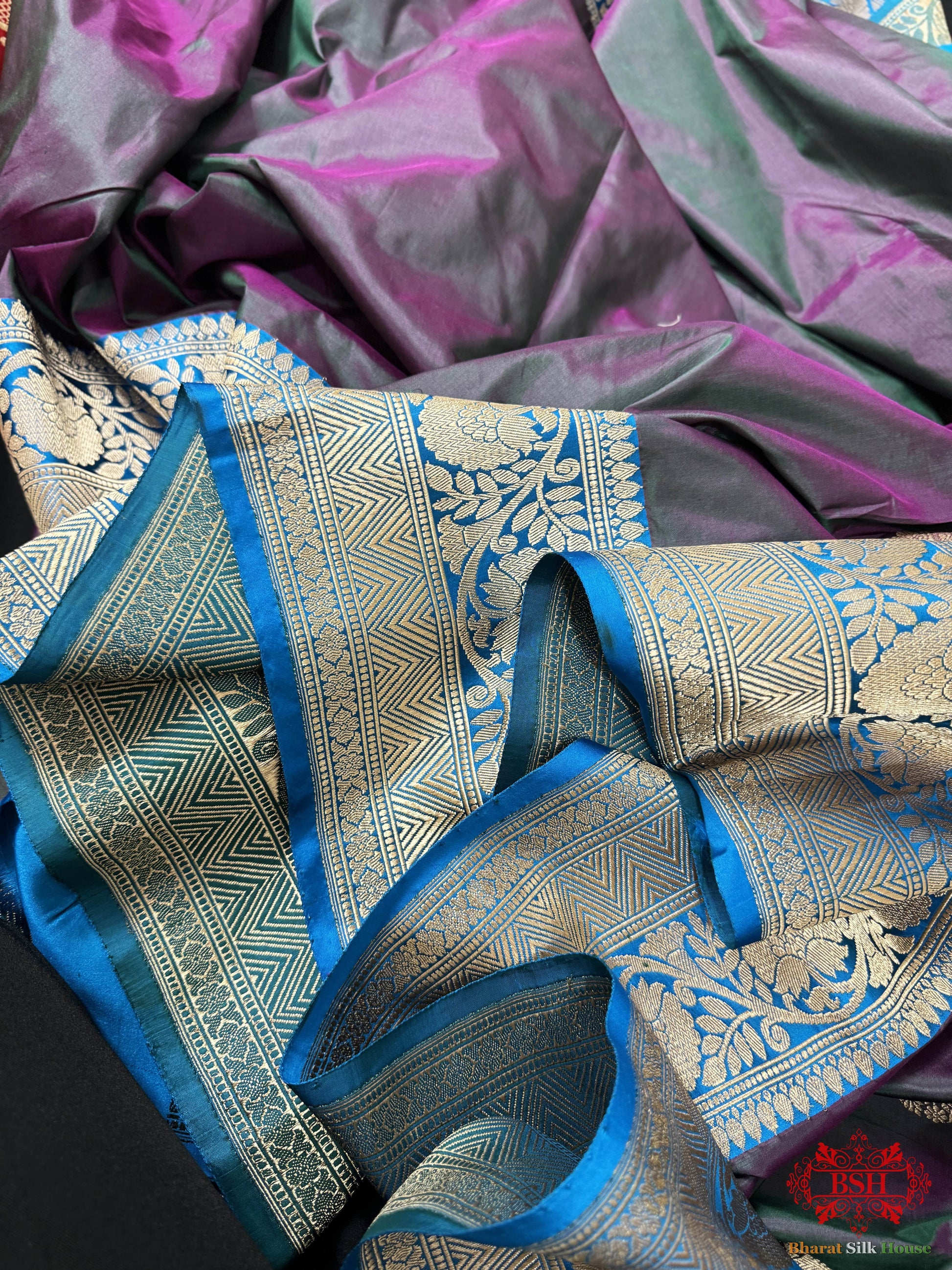 Pure Banarasi Handloom Katan Silk Antique Zari Saree In Shades Of Cross Colour - Bharat Silk House