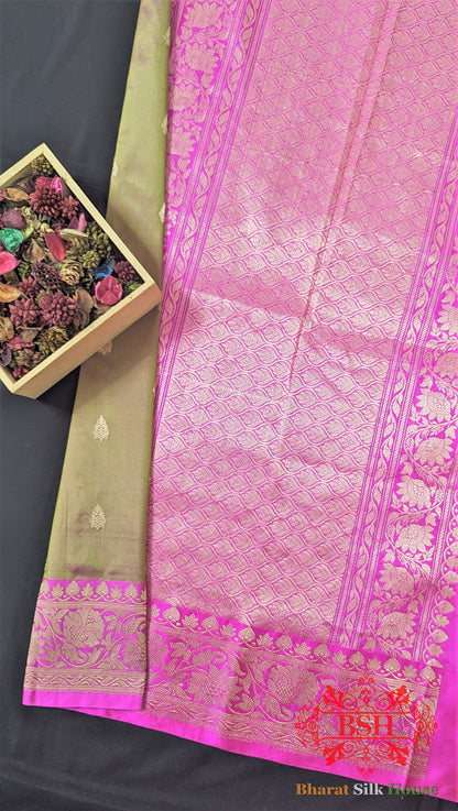 Pure Banarasi Handloom Katan Silk Antique Zari Saree In Shades Of Cross Colour - Bharat Silk House