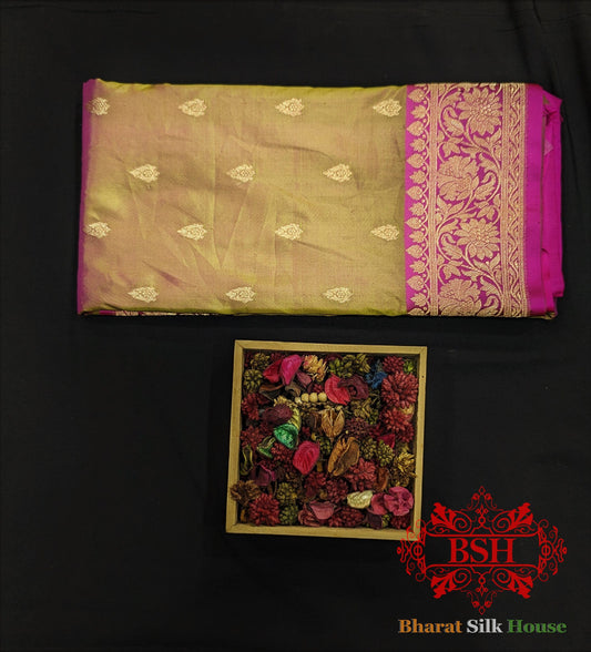 Pure Banarasi Handloom Katan Silk Antique Zari Saree In Shades Of Cross Colour - Bharat Silk House