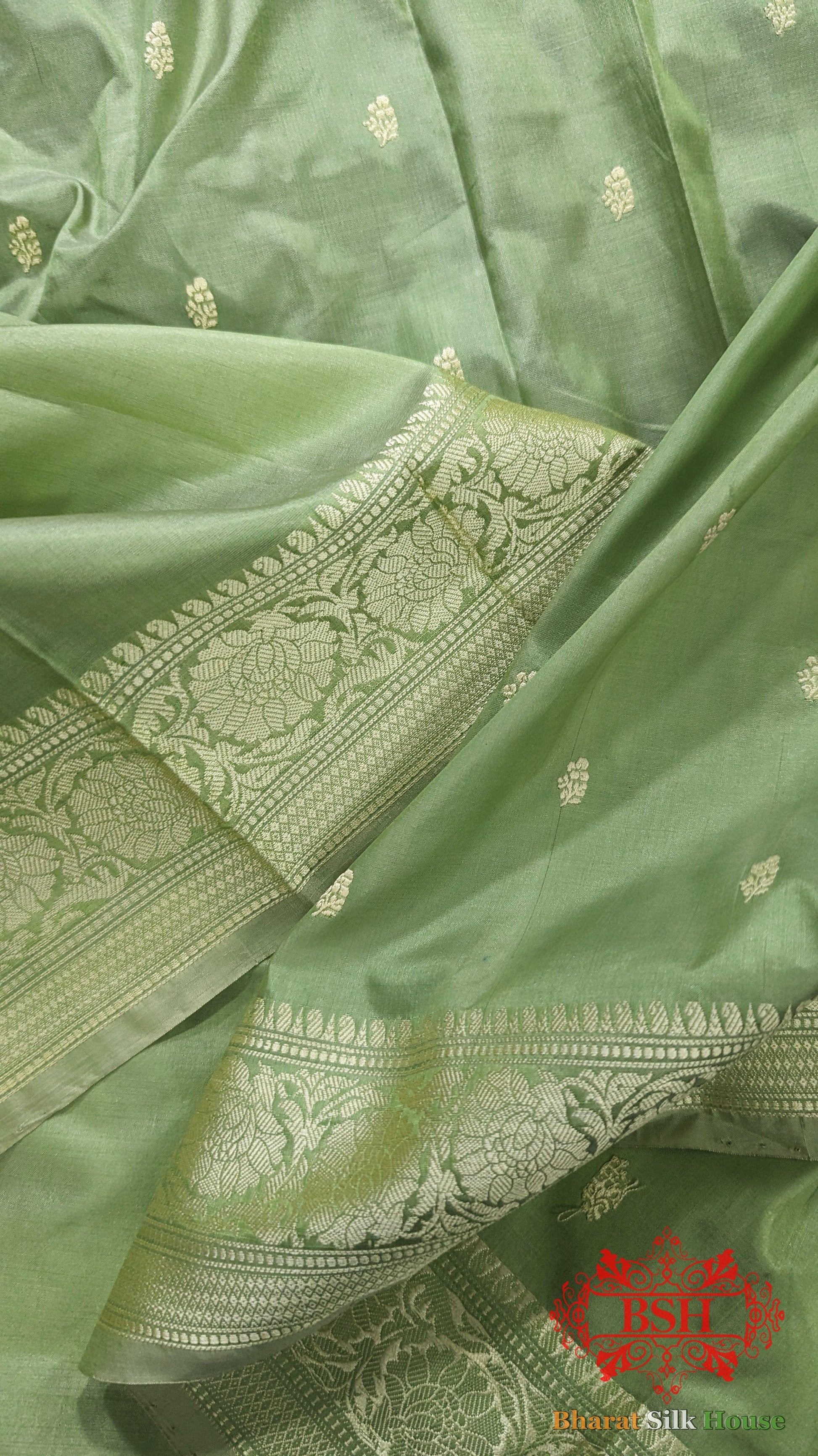 Pure Banarasi Handloom Katan Silk Antique Zari Saree In Shades Of Dark Pis - Bharat Silk House