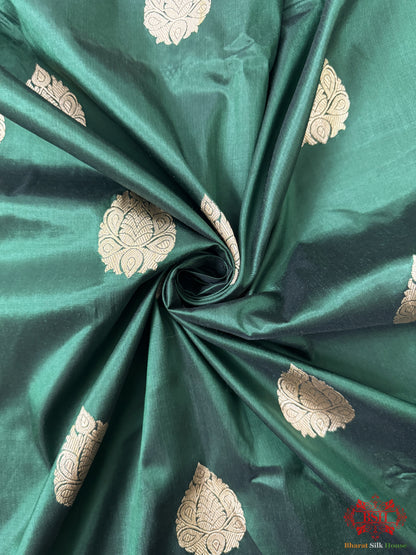 Pure Banarasi Handloom Katan Silk Antique Zari Saree In Shades Of Green - Bharat Silk House