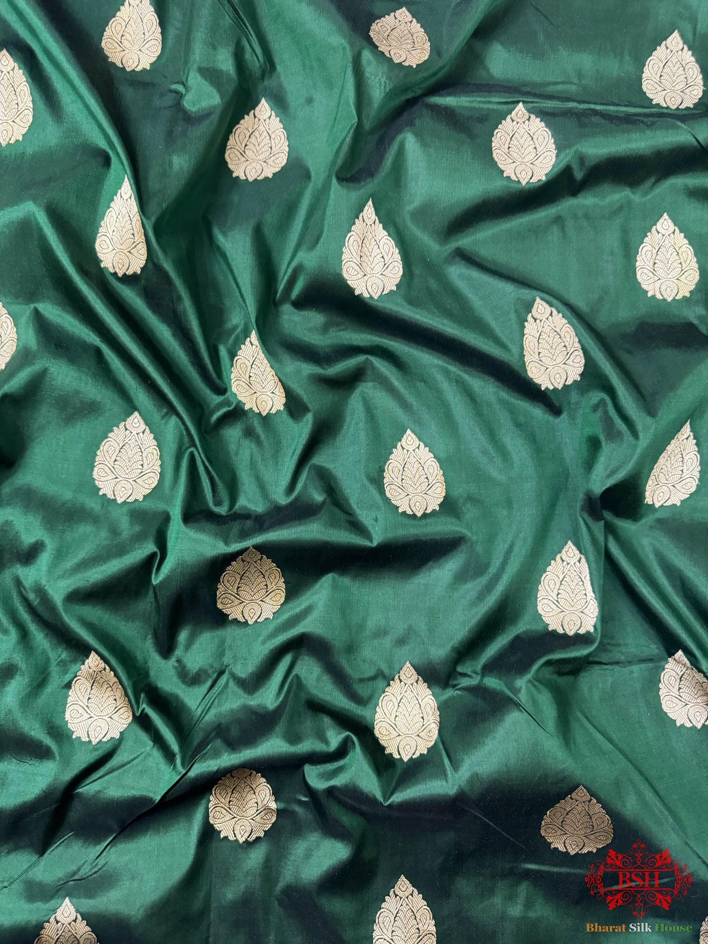 Pure Banarasi Handloom Katan Silk Antique Zari Saree In Shades Of Green - Bharat Silk House